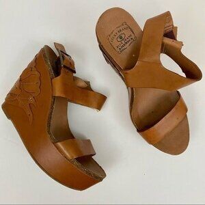 Lucky Brand Stillwater Leather Floral Applique Boho Chic Wedges Women's 10